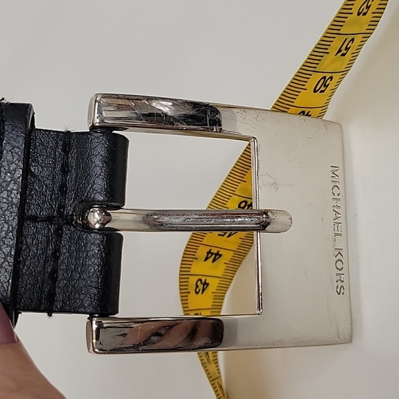 MICHAEL KORRS BELT BLACKWITH PRINTED MK LOGO SILVERBUCKLE Women's Extra Large - Picture 9 of 9